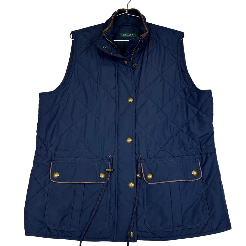 Lauren Ralph Lauren Quilted Vest Blue Snap Zip Women's XL - Picture 1 of 12